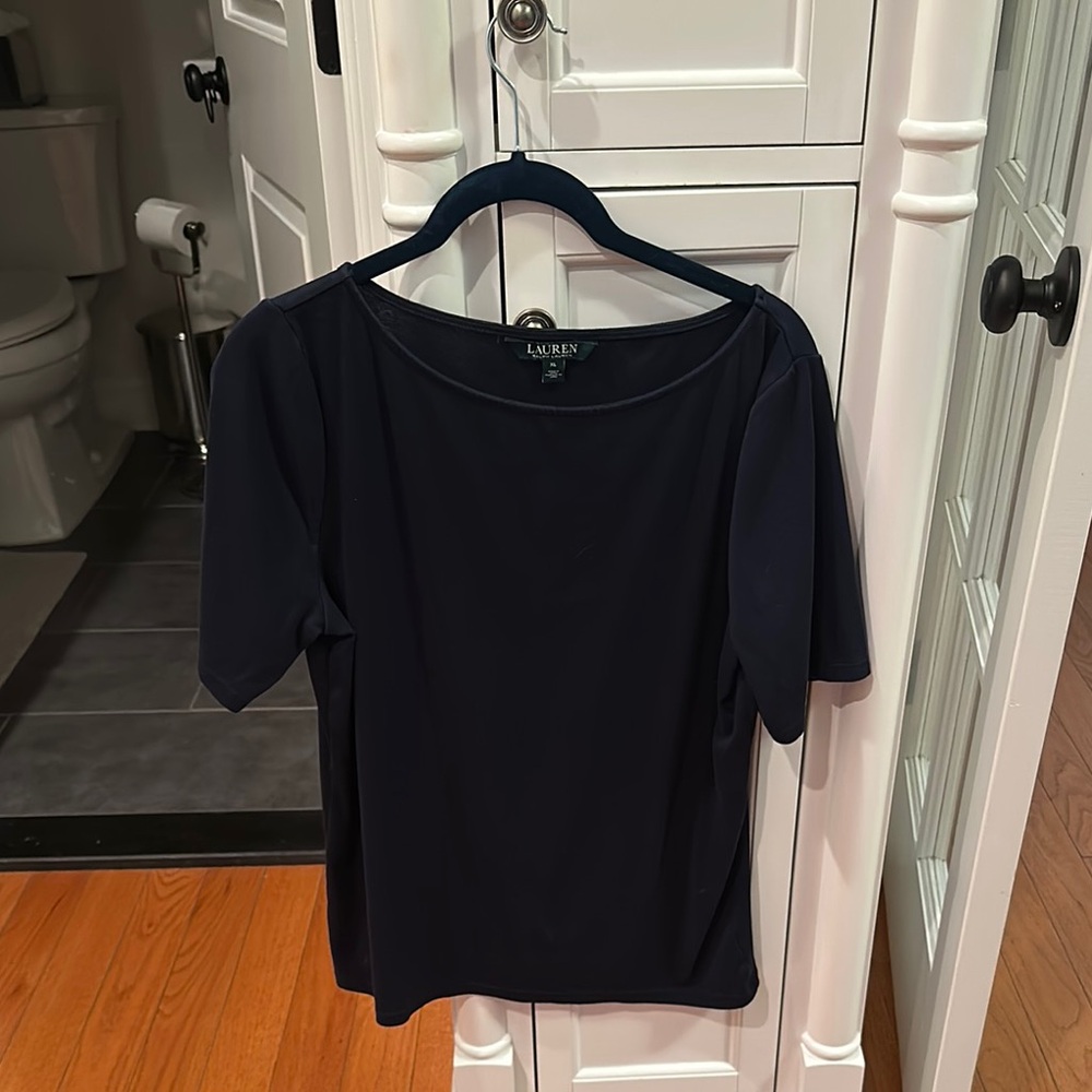Lauren Ralph Lauren Navy Boatneck Elbow Length Sleeve Tee